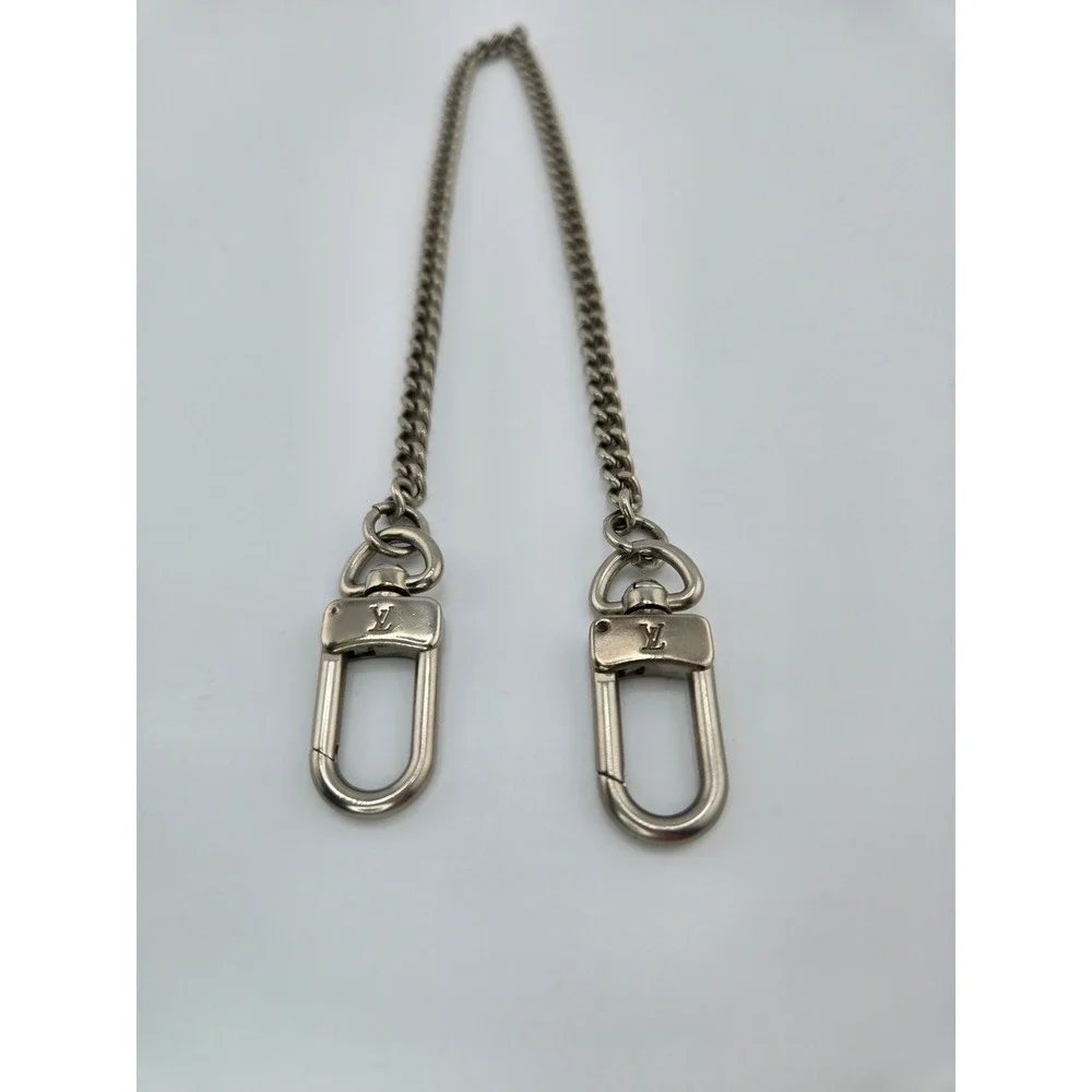 Louis Vuitton Silver Tone Wallet Chain Curb Link Dual Logo Clasps 12.5 Inch